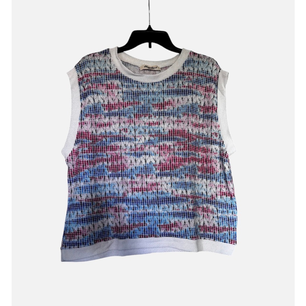 Women's Haptics Blue, Red and White Colorblock Band Knit Top L - Picture 2 of 5